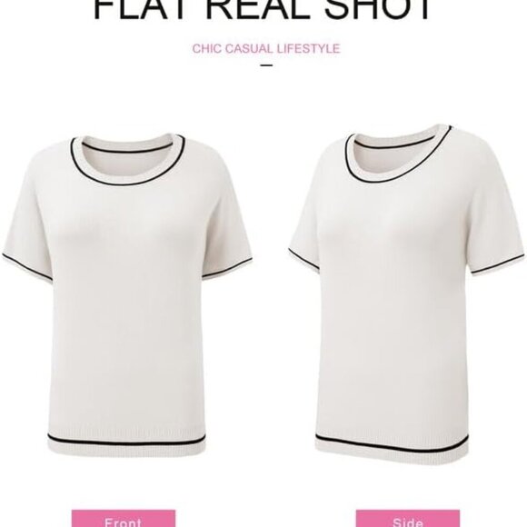 Womens Tops Trendy Casual Short Sleeve Shirts Crewneck Lightweight Knit Sweater - Picture 6 of 6